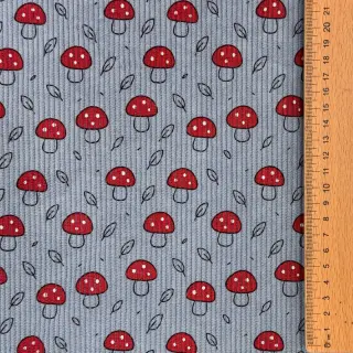 Corduroy STRETCH Little mushrooms old blue