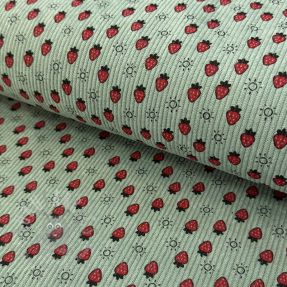Corduroy STRETCH Little strawberries old green