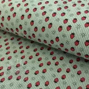 Corduroy STRETCH Little strawberries old green