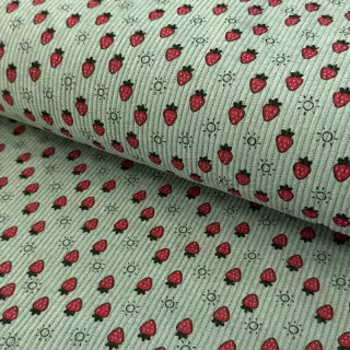 Corduroy STRETCH Little strawberries old green