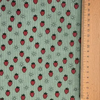 Corduroy STRETCH Little strawberries old green