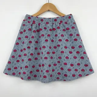 Corduroy STRETCH Little mushrooms old blue