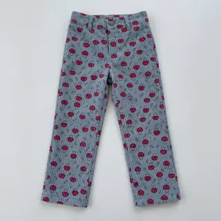 Corduroy STRETCH Little mushrooms old blue