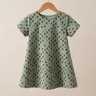 Corduroy STRETCH Little strawberries old green