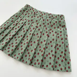 Corduroy STRETCH Little strawberries old green