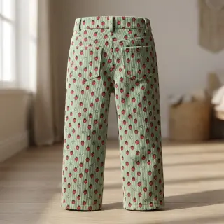 Corduroy STRETCH Little strawberries old green