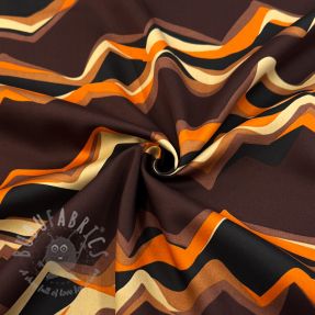 Cotton fabric SATIN Abstract waves dark brown