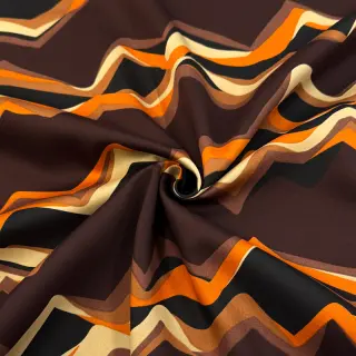 Cotton fabric SATIN Abstract waves dark brown