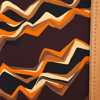 Cotton fabric SATIN Abstract waves dark brown