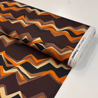 Cotton fabric SATIN Abstract waves dark brown