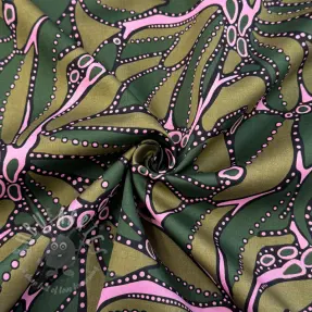 Cotton fabric SATIN Abstract dark green