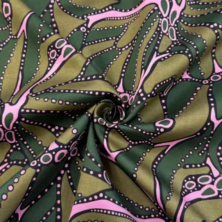 Cotton fabric SATIN Abstract dark green