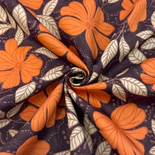 Cotton fabric SATIN Autumn flowers dark brown