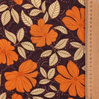 Cotton fabric SATIN Autumn flowers dark brown