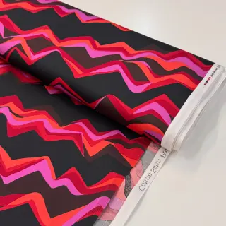 Cotton fabric SATIN Abstract waves dark red