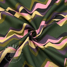 Cotton fabric SATIN Abstract waves dark green
