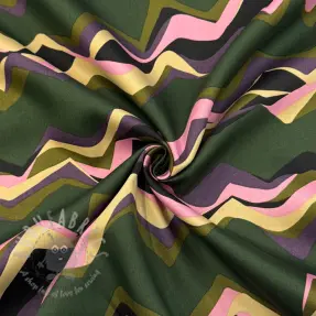 Cotton fabric SATIN Abstract waves dark green