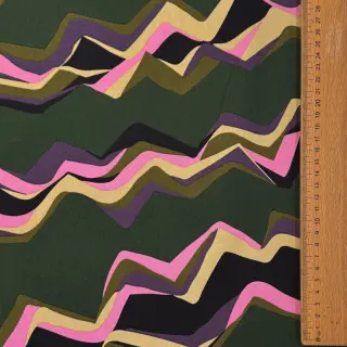 Cotton fabric SATIN Abstract waves dark green
