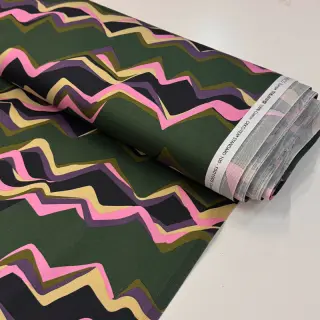 Cotton fabric SATIN Abstract waves dark green
