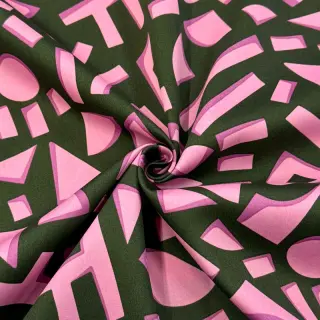 Cotton fabric SATIN Geometric dark green