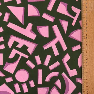 Cotton fabric SATIN Geometric dark green