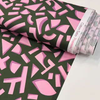 Cotton fabric SATIN Geometric dark green