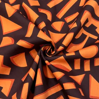 Cotton fabric SATIN Geometric dark brown