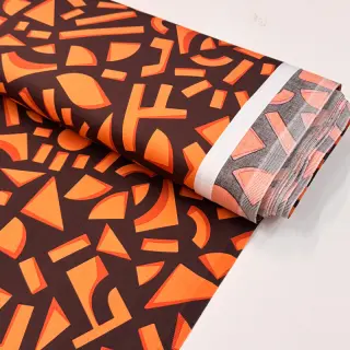 Cotton fabric SATIN Geometric dark brown