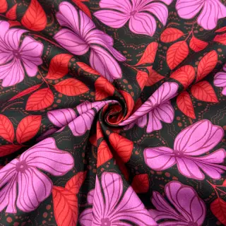 Cotton fabric SATIN Autumn flowers dark red