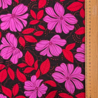 Cotton fabric SATIN Autumn flowers dark red