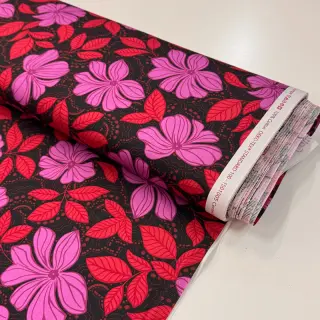 Cotton fabric SATIN Autumn flowers dark red