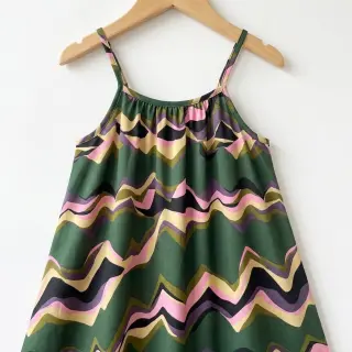 Cotton fabric SATIN Abstract waves dark green