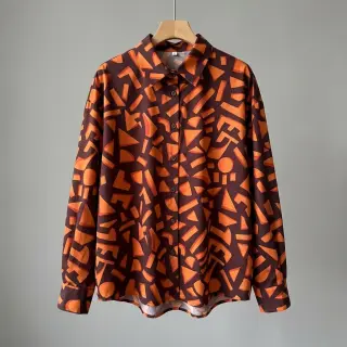 Cotton fabric SATIN Geometric dark brown