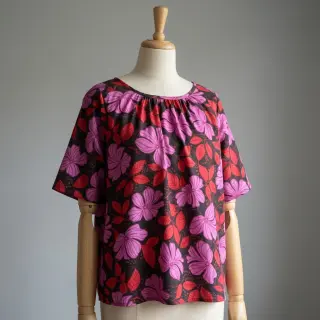 Cotton fabric SATIN Autumn flowers dark red