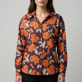 Cotton fabric SATIN Autumn flowers dark brown