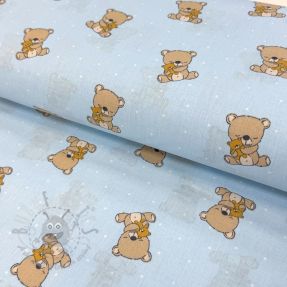 Cotton fabric Sweet bear light blue ORGANIC