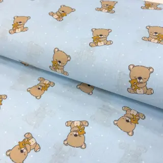 Cotton fabric Sweet bear light blue ORGANIC