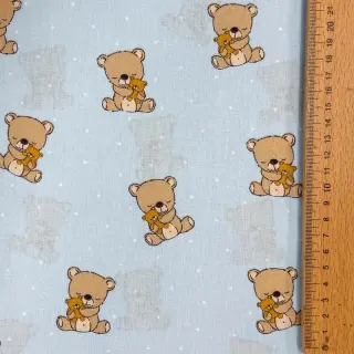 Cotton fabric Sweet bear light blue ORGANIC
