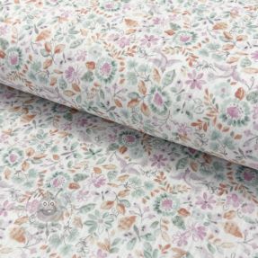 Double gauze/muslin Flowers white petrol digital print ORGANIC