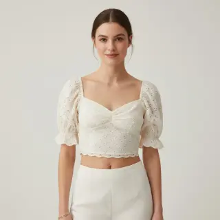 Cotton fabric EMBROIDERY Rosemary white