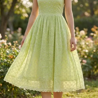 Cotton fabric EMBROIDERY Rosemary lime