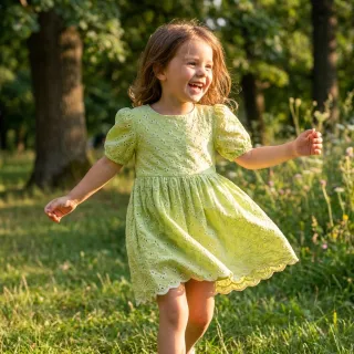 Cotton fabric EMBROIDERY Rosemary lime