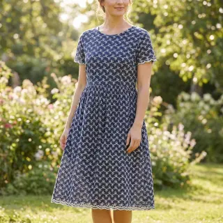 Cotton fabric EMBROIDERY Rosemary navy