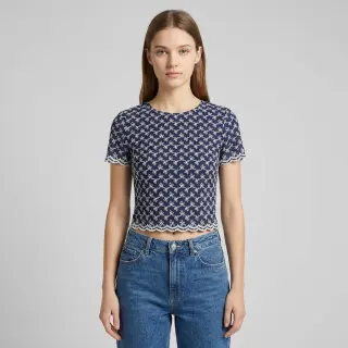 Cotton fabric EMBROIDERY Rosemary navy