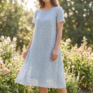 Cotton fabric EMBROIDERY Rosemary light blue