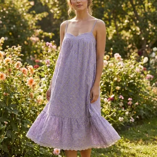 Cotton fabric EMBROIDERY Rosemary lilac