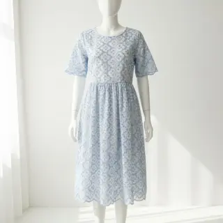 Cotton fabric EMBROIDERY Lilian blue