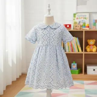 Cotton fabric EMBROIDERY Lilian blue