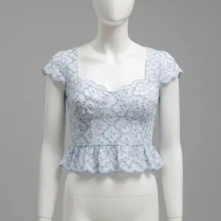 Cotton fabric EMBROIDERY Lilian blue