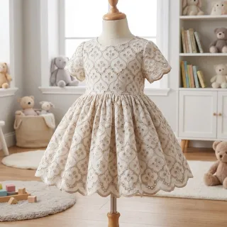 Cotton fabric EMBROIDERY Lilian natural